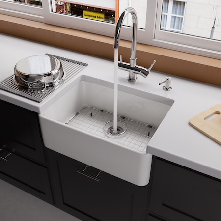 Alfi Brand White 23" Smooth Apron Fireclay Sgl Bowl Farmhouse Kitchen Sink AB503-W